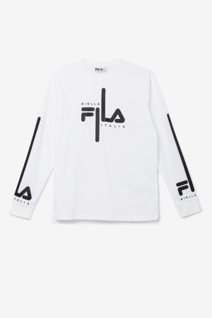 FILA Martino Long Sleeve Tee Shirts White / Black,Mens Clothing | CA.BKQXNO617